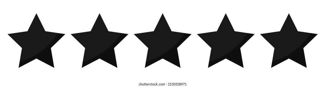 Five stars quality rating icons. 5 stars icon. Five star sign. Rating symbol. Vector illustration