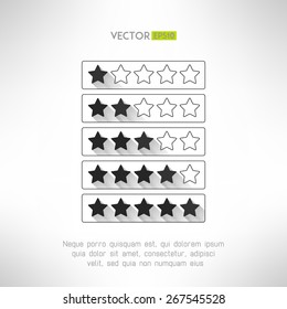 Five stars rate design elements in modern simple flat design. Rank buttons with long shadows. Vector illustration