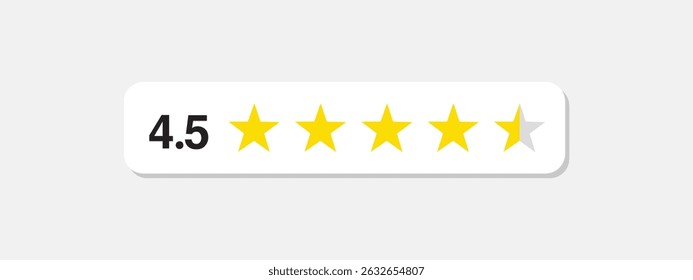 Five stars rate icon. 4,5 stars customer product rating review flat icon. Customer review with five yellow stars. Service satisfaction, quality, good rate vector illustration