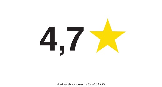Five stars rate icon. 4,7 stars customer product rating review flat icon. Customer review with five yellow stars. Service satisfaction, quality, good rate vector illustration