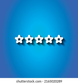 Five stars, rate simple icon vector. Flat design. White icon with shadow on blue background.ai