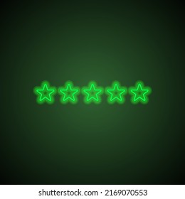 Cinco estrellas, vector de icono de velocidad simple. Diseño plano. Neón verde sobre fondo negro con luz verde.ai