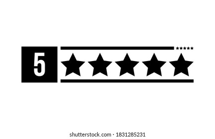 five stars rating, black vector icon isolated on white background