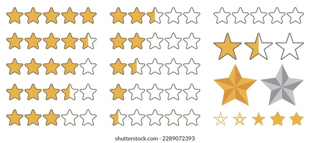 botón de clasificación de cinco estrellas para las reseñas de experiencias en aplicaciones o sitios web, vector de clasificación de estrellas