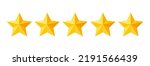 Five stars rating button. Yellow rating stars on white background. Feedback evaluation in vector