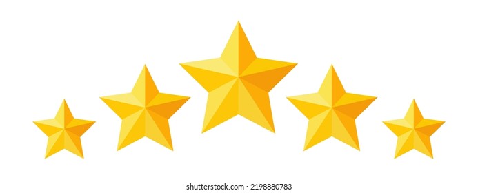 Five stars rating button. Yellow rating stars on white background. Feedback evaluation in vector