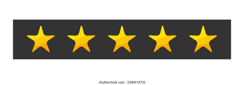 Fünf Sterne Bewertungsknopf. Gelbe Sterne auf dunklem Hintergrund. Feedback-Bewertung in Vektorgrafik