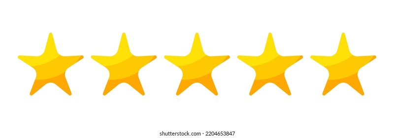 Five stars rating button. Yellow rating stars on white background. Feedback evaluation in vector