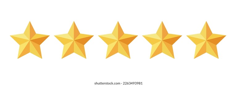 Five stars rating button. Yellow rating stars on white background.