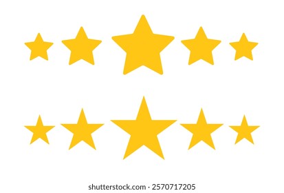Five stars rating button with yellow stars on a white background, ideal for feedback and evaluation designs. Vector illustration.