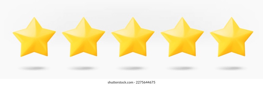 Five stars rating concept. 3d vector isolated on white background