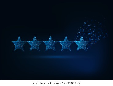 Five stars rating concept. Client satisfaction, luxury service evaluation. Futuristic low polygonal design vector illustration.