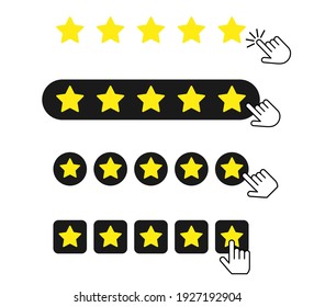 Five stars rating with cursor. Customer feedback concept. Vector isolated on white