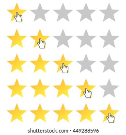 Five Stars Rating. Cursor Icon. Set Rating From One To Five Stars. Isolated, Vector, Eps 10.