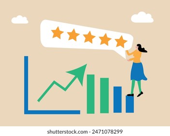 Five stars rating feedback, customer or client satisfaction, speech bubble giving five stars feedback review.