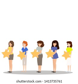 Five stars rating flat style vector concept.  Feedback consumer or customer review evaluation, satisfaction level and critic. Rating. Feedback for web page.