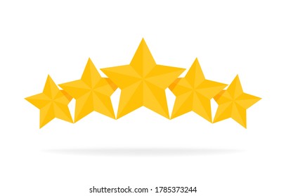 Five Stars Rating Gold icon. 3D cartoon game design ui elements. Win Prizes, Ratting, Award, Success concept. Vector illustration.