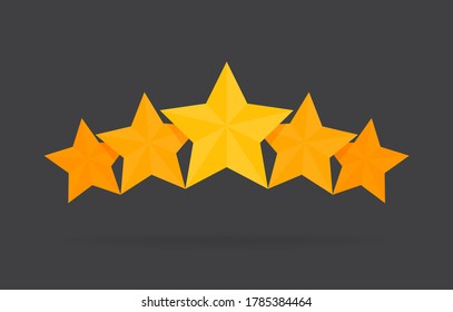 Five Stars Rating Gold icon. 3D cartoon game design ui elements. Win Prizes, Ratting, Award, Success concept. Vector illustration.