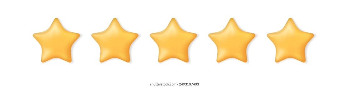 Cinco estrellas, ícono de calificación para los mejores servicios excelentes calificación para la satisfacción, calidad, Comentarios de calificación Cliente del cliente, revisión del producto. Vector de burbuja 3d aislado sobre un fondo blanco