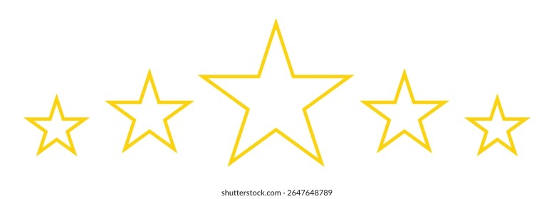 Five stars rating icon. Five stars customer product rating. Vector illustration. Premium quality. Golden stars.