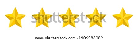 Five stars rating icon. Five stars customer product rating. Vector illustration. Premium quality. Golden stars