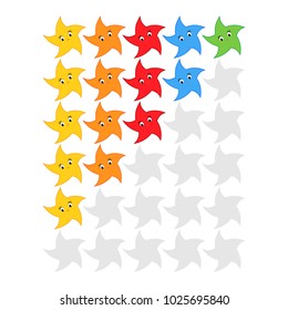 Five stars rating icon. Evaluation of the hotel, service, product, quality. Level results or lifes in the game for web applications. Element of the interface. Simple flat isolated vector illustration.