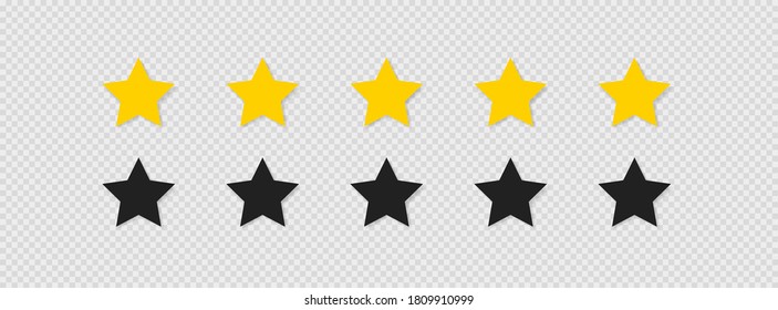 Five stars rating icon set vector icon. Flat isolated button for concept web design on transparent background. Modern illustration