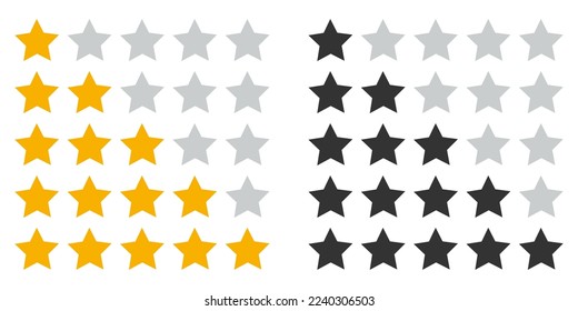 Juego de iconos de clasificación de cinco estrellas. Ilustración del vector