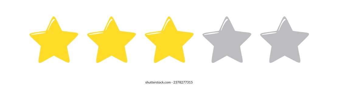 Five stars rating icon three yellow two grey vector eps. Five stars customer product rating. Vector illustration. Premium quality. Golden stars ui sign symbol award gold rank best customer ranking