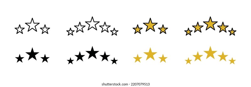 Fünf Sterne Symbol, Vektorset. 5-Sterne-Bewertungsprüfung für Kundenrückmeldung oder Symbol für Premium-Qualität