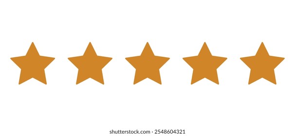 Five stars rating icon vector illustration. Customer feedback or rating icon isolated on white background. Five golden stars rating, Review, Feedback, Quality.