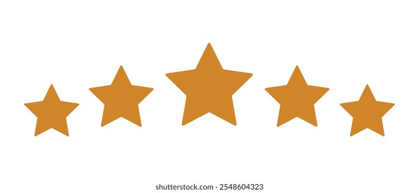 Five stars rating icon vector illustration. Customer feedback or rating icon isolated on white background. Five golden stars rating, Review, Feedback, Quality.