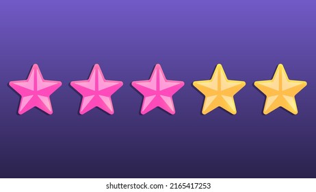 Five stars rating. pink and yellow rank stars. Three red stars.