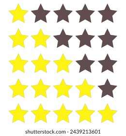 Five Stars Rating to Rate from 1 to 5. Isolated 5 Star Ranking on White Background. Vector Illustration.	