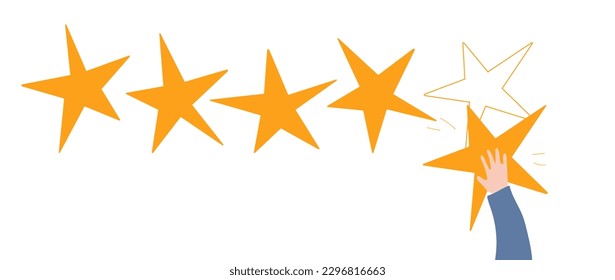 Calificación de cinco estrellas, calificar el concepto de nosotros, mano sosteniendo una estrella, buena crítica ilustración vectorial