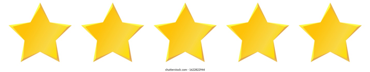 Five stars  rating review flat icon for apps or websites. Gold star.  5 stars rating.  Vector illustration
