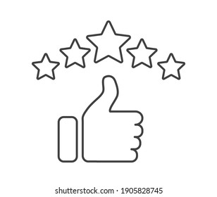 Five Stars Rating Review Icon. Feedback, Best Seller, Quality Icon Isolated On White Background. Vector Illustration