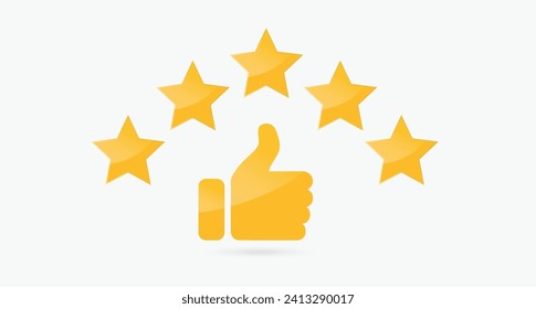 Five stars rating review icon. Feedback, Best seller, Quality icon Thumb up and like icon. Vector illustration