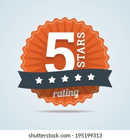 Five stars rating sign in flat style. Vector illustration in EPS10.