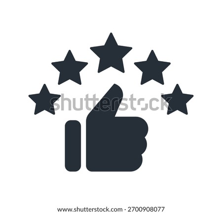 Five Stars Rating and Thumbs Up Icon. Excellent Quality Review Symbol.