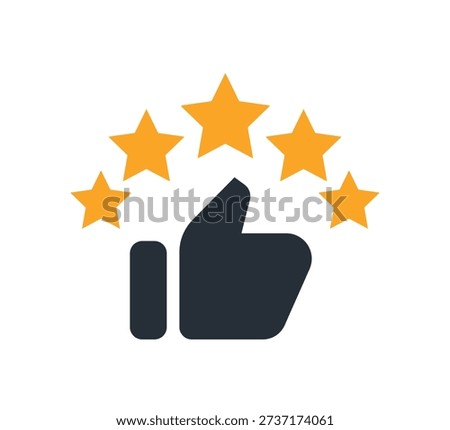 Five Stars Rating and Thumbs Up Icon. Excellent Quality Review Symbol.