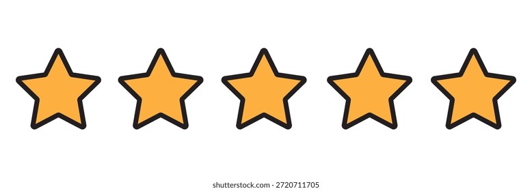 Conjunto de iconos de Vector de calificación de cinco estrellas. Golder 5 estrellas Formas colección. Diseño plano y de contorno para revisiones de Clientes, Comentarios de productos y Elementos de interfaz de usuario de App o Sitio web. Sistema de calificación de cinco estrellas amarillas.