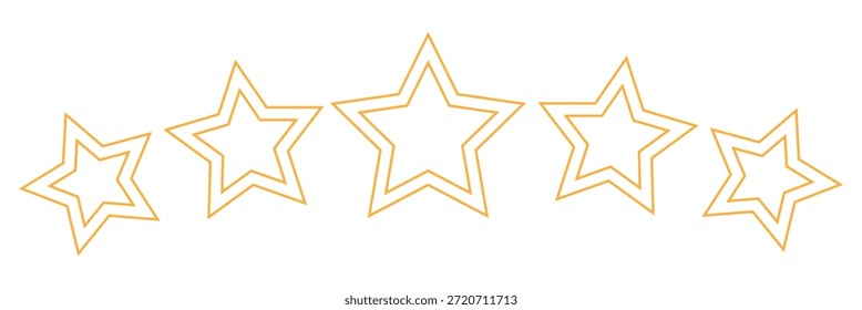 Conjunto de iconos de Vector de calificación de cinco estrellas. Golder stock colección de Formas de 5 estrellas. Diseño plano y de contorno para revisiones de Clientes, Comentarios de productos y Elementos de interfaz de usuario de App o Sitio web. Sistema de calificación de cinco estrellas amarillas.