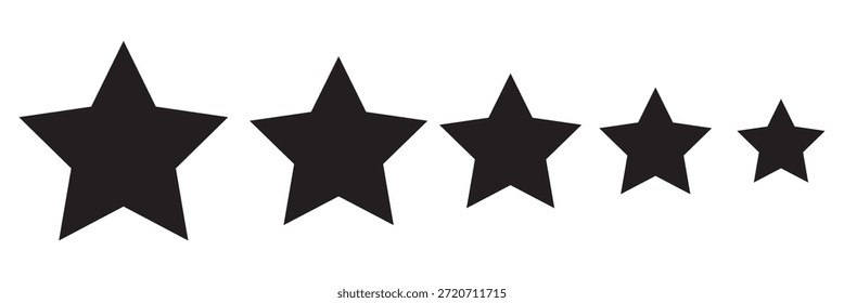 Conjunto de iconos de Vector de calificación de cinco estrellas. Colección de Formas negras de 5 estrellas. Diseño plano y de contorno para revisiones de Clientes, Comentarios de productos y Elementos de interfaz de usuario de App o Sitio web. Sistema de calificación de cinco estrellas negras.