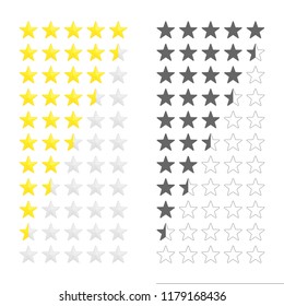 Five stars ratings template. Rating system in flat style, isolated on white background. Customer product rating, feedback or review ranking. Vector illustration EPS 10.