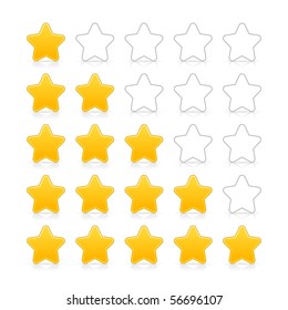 Five stars ratings web 2.0 button. Yellow and gray shapes with shadow and reflection on white