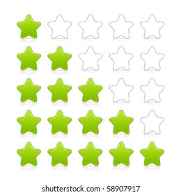Five stars ratings web 2.0 button. Green and gray shapes with shadow and reflection on white