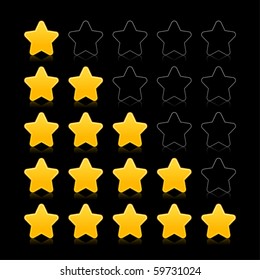Five stars ratings web 2.0 button. Yellow and black shapes with reflection on black background