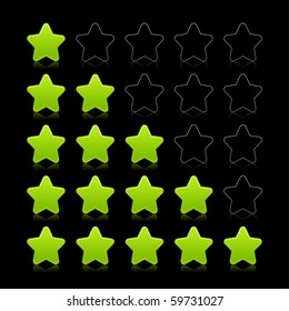 Five stars ratings web 2.0 button. Green and black shapes with reflection on black background