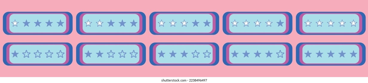 Five Stars Review Rate, Feedback Set of Social Media UI Frames and Elements Star Rating, Illustrations, Work Review Collection, Retro 80s 90s Aesthetic Five Stars, Set Feedback Rating in Y2K Style